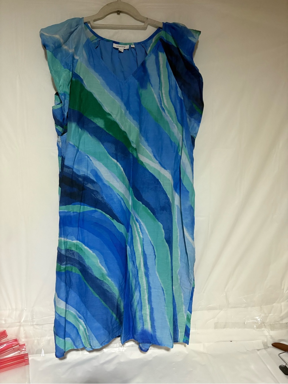 Chico's Blue and Green Wave-Print Midi Dress